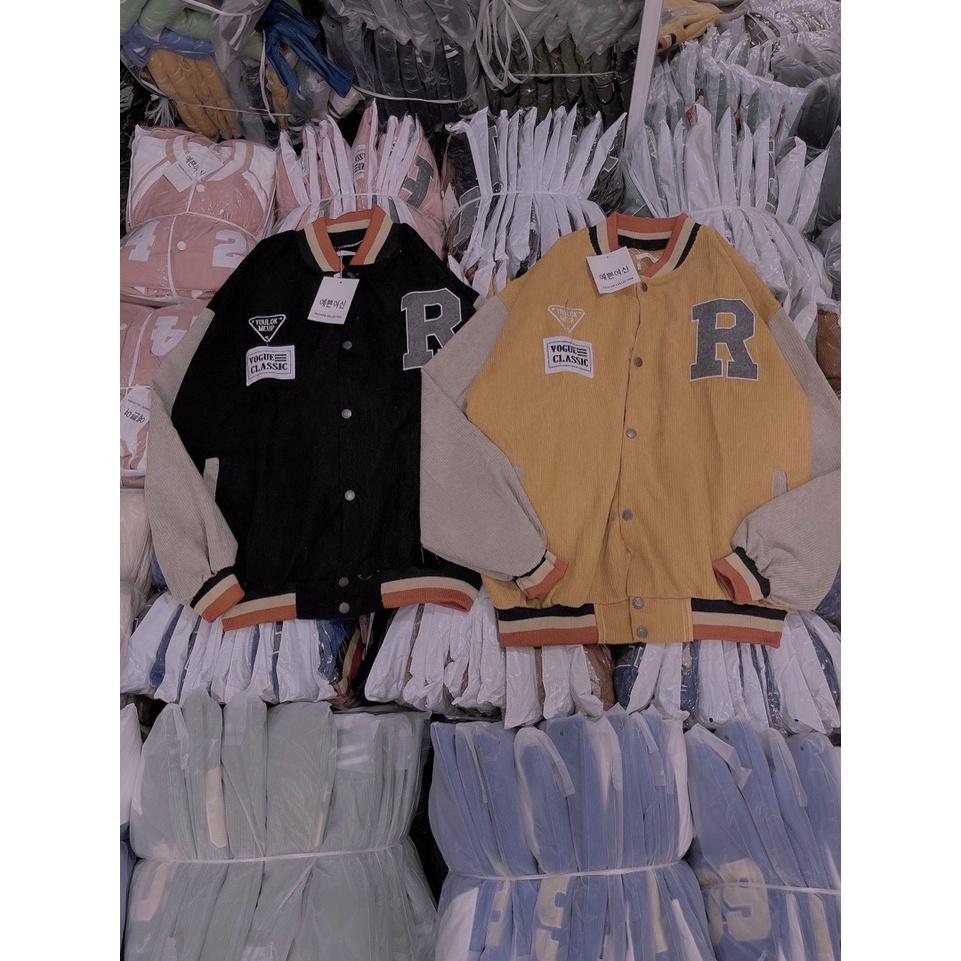 Áo Bomber Nhung Tăm Thêu Logo R Form Unisex Nam Nữ