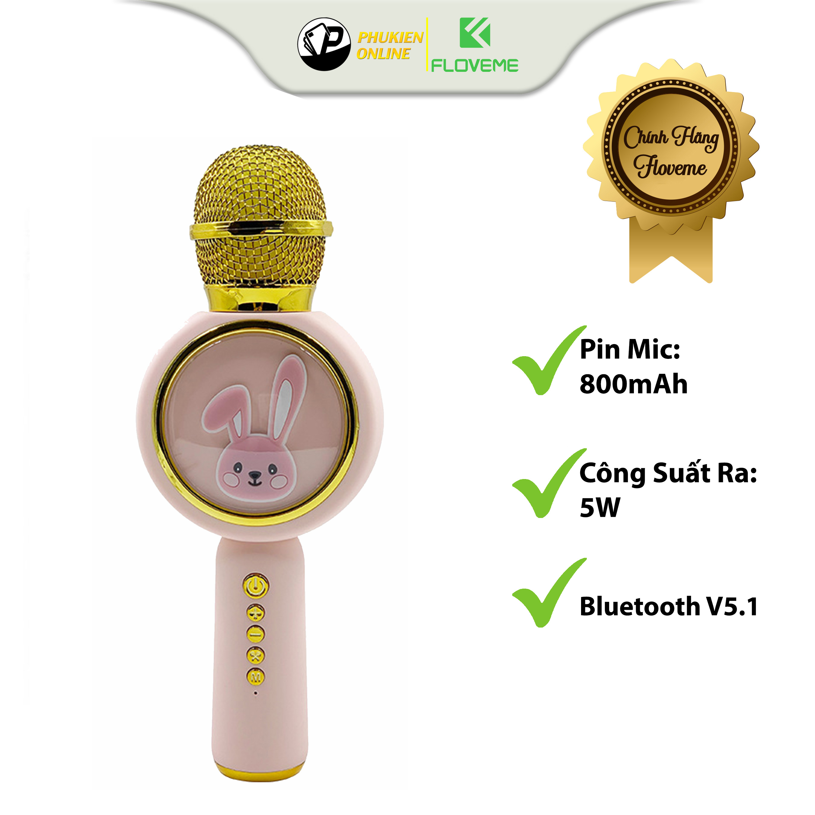 Micro Karaoke Bluetooth Không Dây Kèm Loa Floveme X6 Hình Thỏ Đáng Yêu Âm Thanh Trầm Ấm Hát Hay Bắt Gịong Tốt-Hàng chính hãng