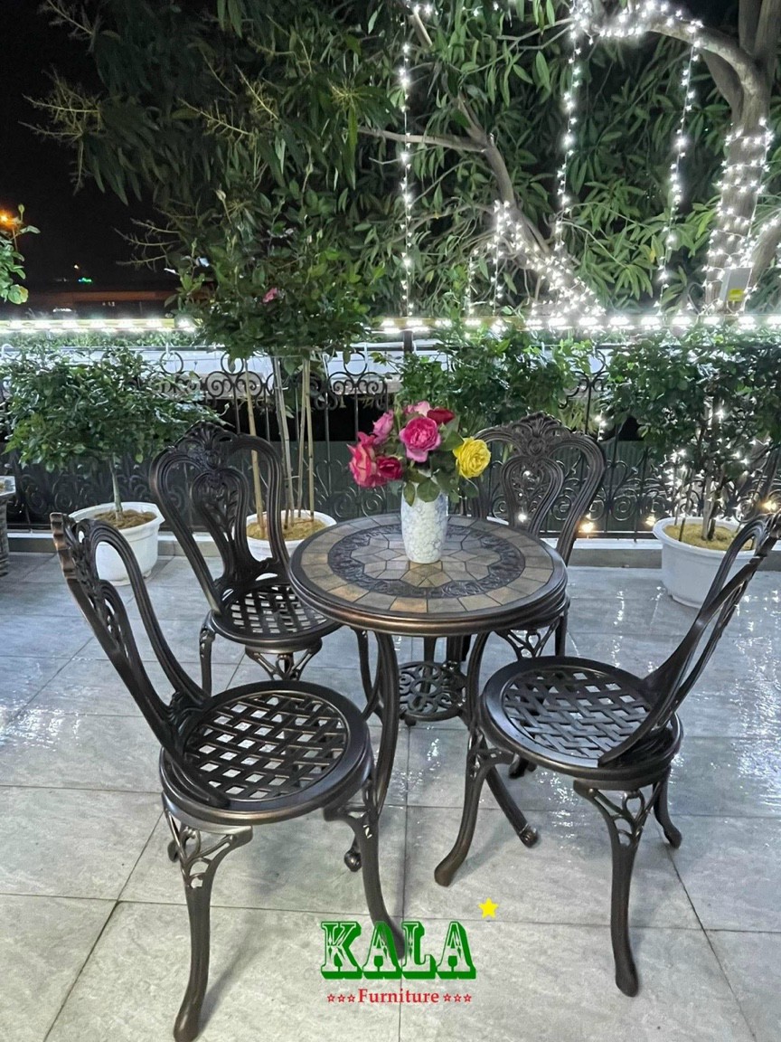 Bộ bàn trà bàn ăn sân vườn D60cm và 2 ghế nhôm đúc siêu bền