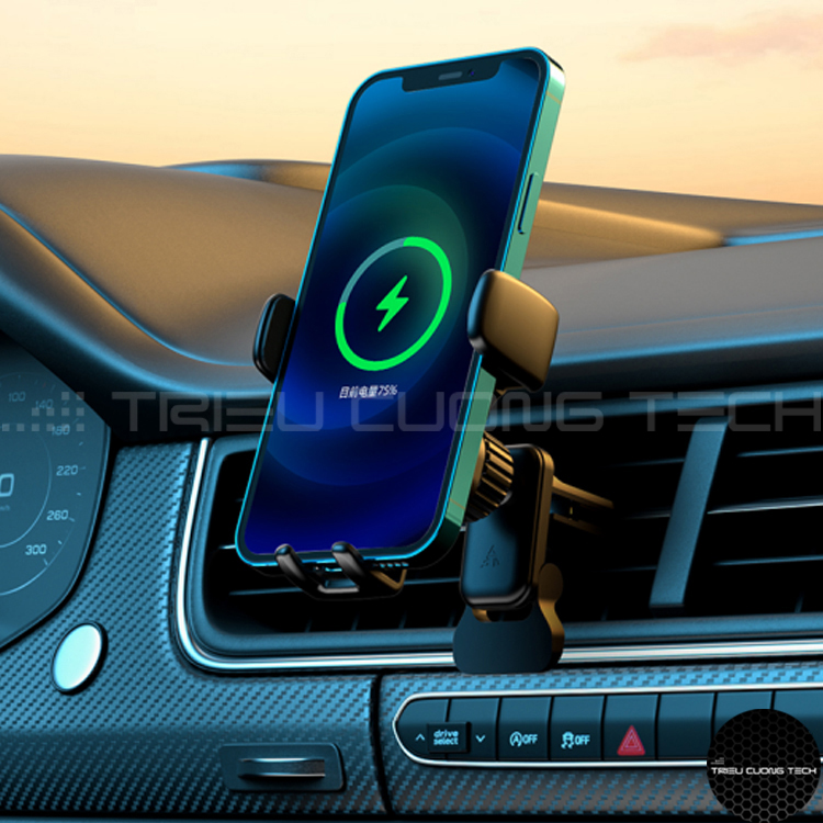 Hình ảnh Giá Đỡ Điện Thoại Ô Tô Cảm Ứng Cao Cấp Hỗ Trợ Sạc Thông Minh Qi - Sử Dụng Ngang Dọc - Tặng Kèm Đế Hít – Hàng Chính Hãng