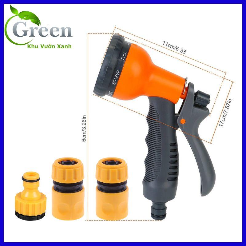 Bộ vòi xịt nước tưới cây 8 chế độ phun rửa xe tăng áp kèm cút nối nhanh đầy đủ 4 món