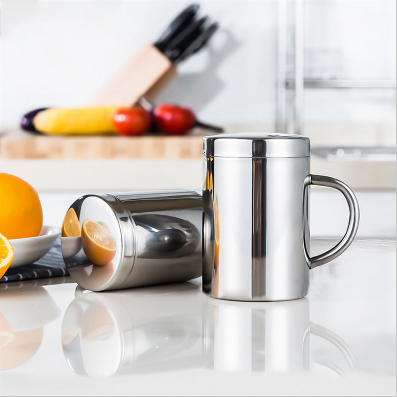 Cốc bằng inox 304 loại 2 lớp chống nóng 280ml, có nắp đạy