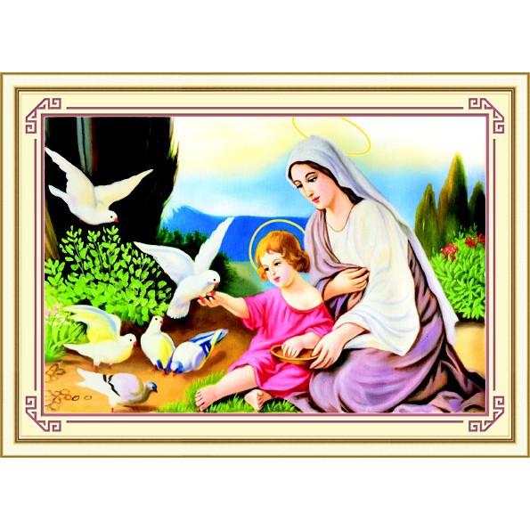 Tranh thêu chữ thập 5d Đức mẹ và chúa Jesus &lt; 53452 &gt; chưa thêu