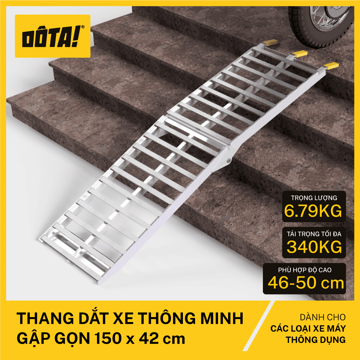 Dôta Thang Dắt Xe Máy Thông Minh Gập Gọn Cho Thềm Cao Từ 26 Đến 75 Cm - Dài 150 Cm