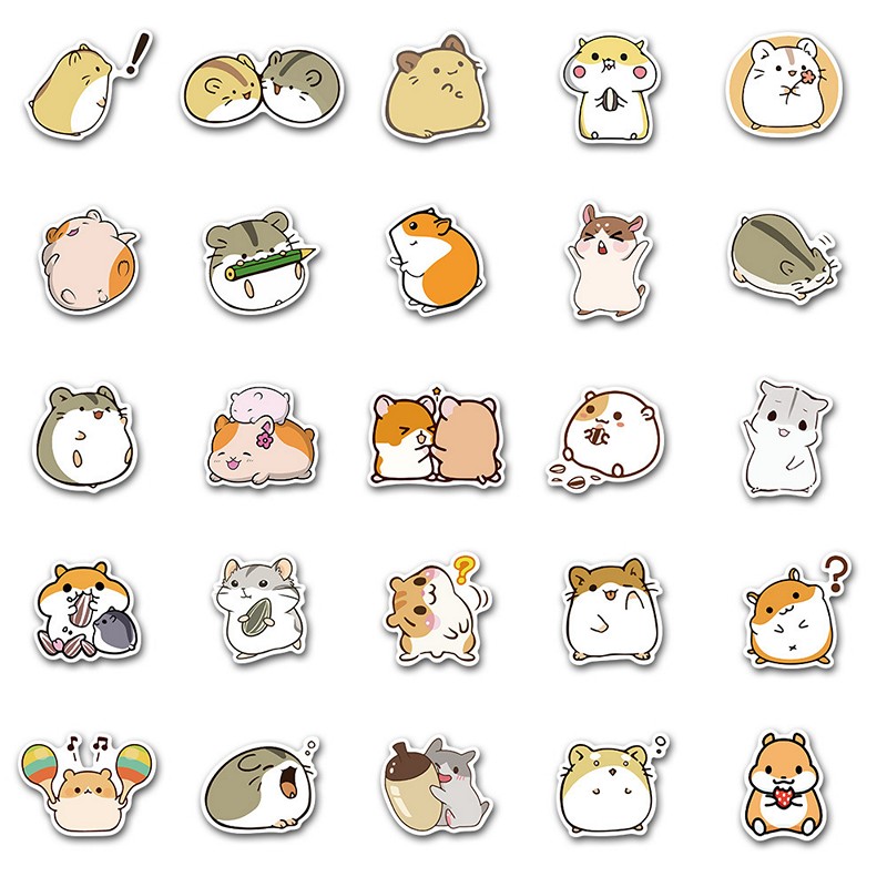 Sticker 50 miếng hình dán Cute Hamster