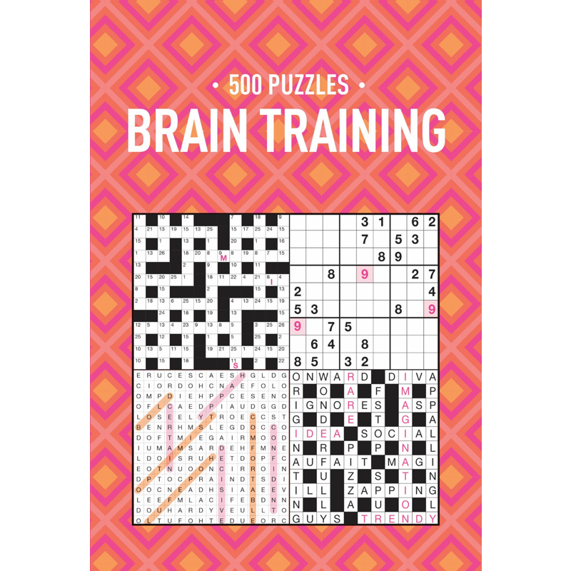 Sách 500 Puzzles Book - Brain Training - Pink &amp; Orange Geometric