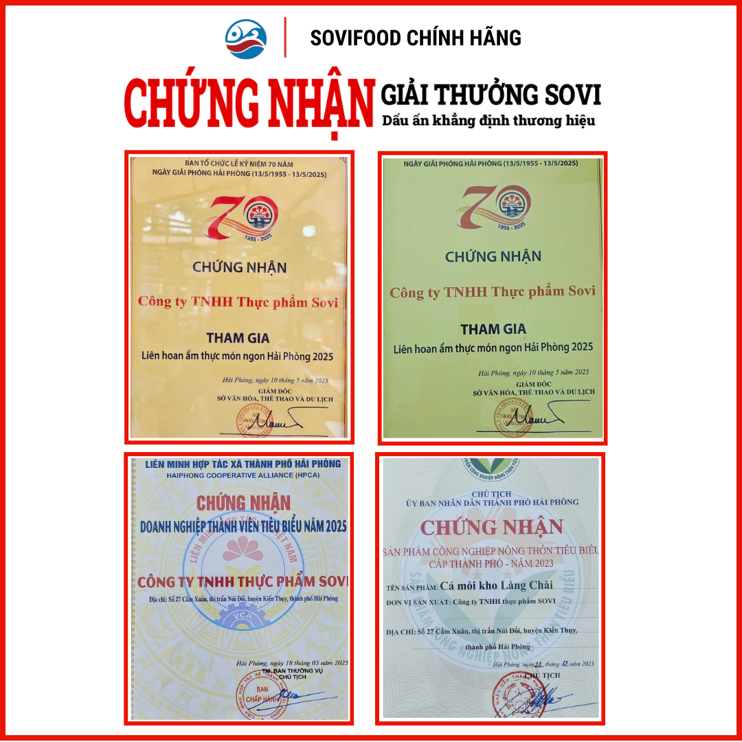 Hộp Quà Đặc Sản OCOP Hải Phòng Sovifood Cao Cấp – Cá Mòi Kho Niêu Đất 500G, Ruốc Tôm 200G, Pate Cột Đèn 570G – Quà Biếu Sang Trọng, Ý Nghĩa