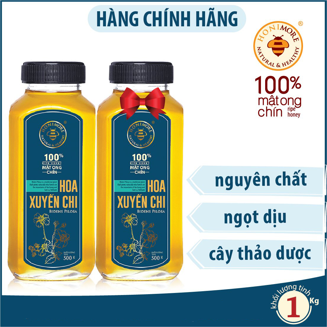 Hộp quà sức khỏe Thần Hoa - Combo Mật ong chín Honimore Hoa Xuyến chi 500g - tặng 1 mật ong nguyên chất 500g