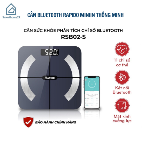 Cân Sức Khỏe Thông minh Rapido RSB02/RSB04-S/RSF02 - Màn Hình LCD Lớn - Kết Nối Bluetooth - Hàng chính hãng MINIIN