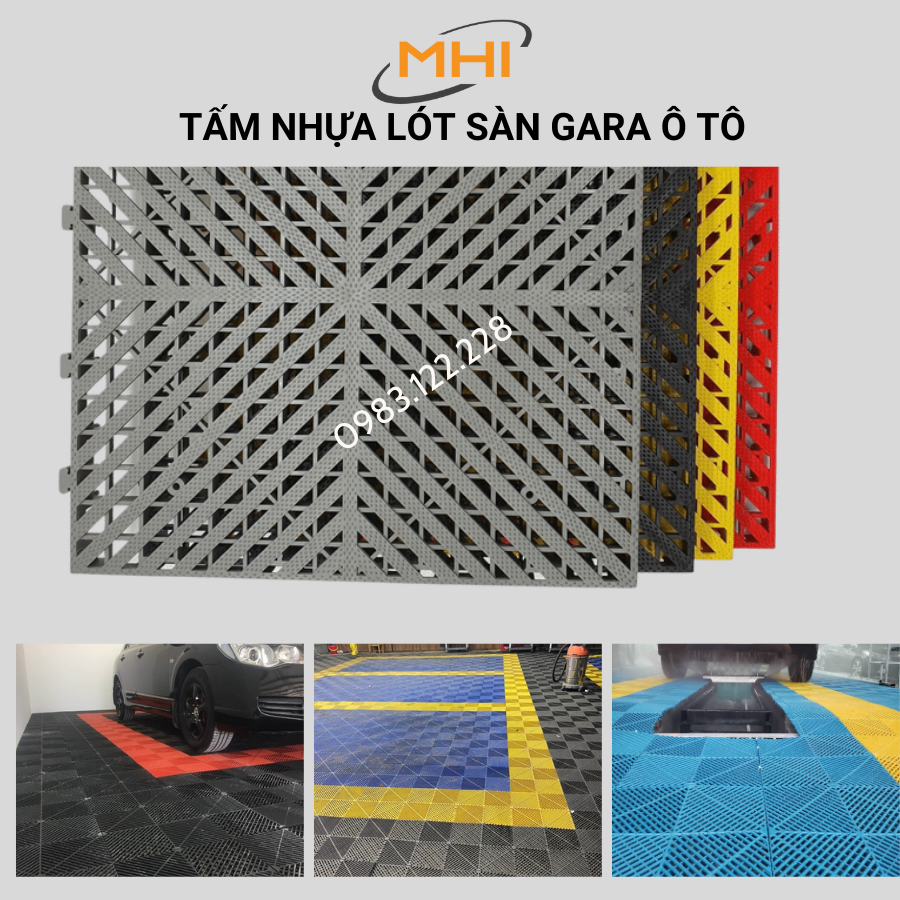 Vỉ nhựa lót sàn gara ô tô MHI - Cao 2.5 cm / trung tâm chăm sóc xe ô tô, khu vực rửa xe ô tô