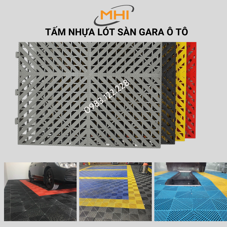 [COMBO 11] Vỉ nhựa lót sàn gara ô tô MHI - Cao 2.5 cm / trung tâm chăm sóc xe ô tô, khu vực rửa xe ô tô