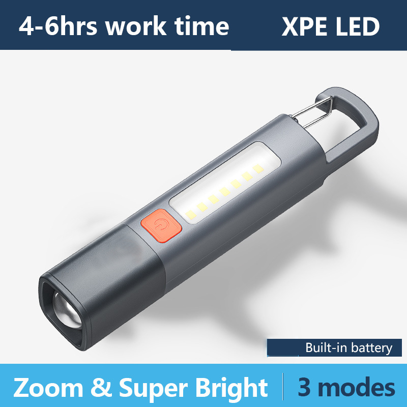 Đèn pin sạc LED, Lumens cao, Đèn Pin Sạc đèn pin sạc USB có thể phóng to, 3 chế độ với đèn làm việc COB, đèn pin để cắm trại nhỏ