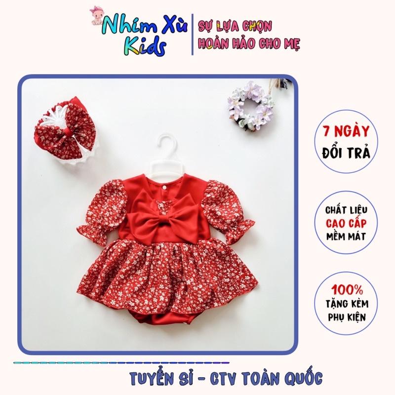 Body Váy Hoa Nhí Đỏ Bé Gái 3 Đến 12kg Chất Voan Nhật Mềm Mát