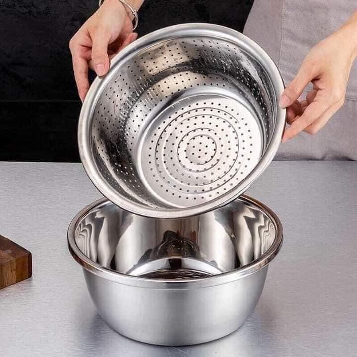 ️ Bộ 3 Món Bào ️ Nạo Rau Củ Kiêm Rổ và Chậu Inox Cao cấp Đa Năng