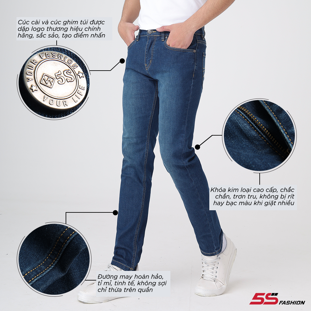 Quần Jean Nam 5S Màu Sắc Cơ Bản, Chất Cotton Mềm Mịn, Co Giãn Tốt, Không Bai Xù, Bền Màu, Phom Trẻ Trung
