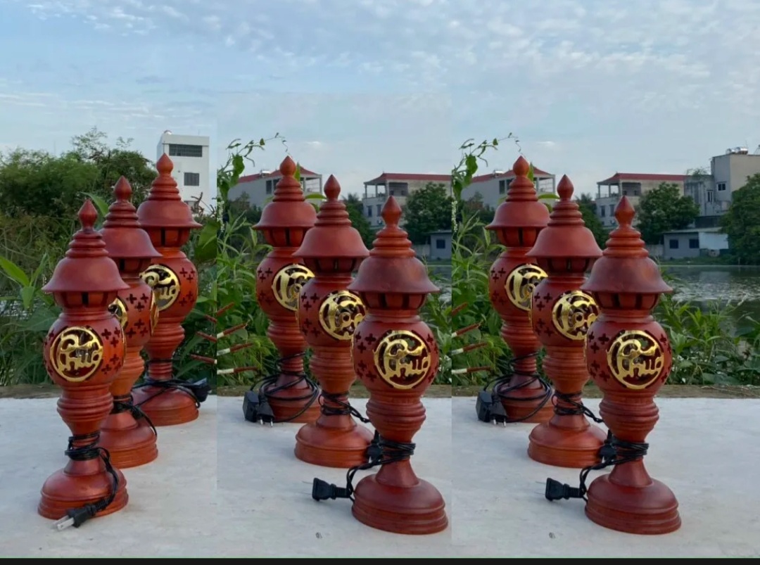 Cặp đèn thờ tổ ông Phúc Lộc Thọ nhũ vàng cao 23 cm