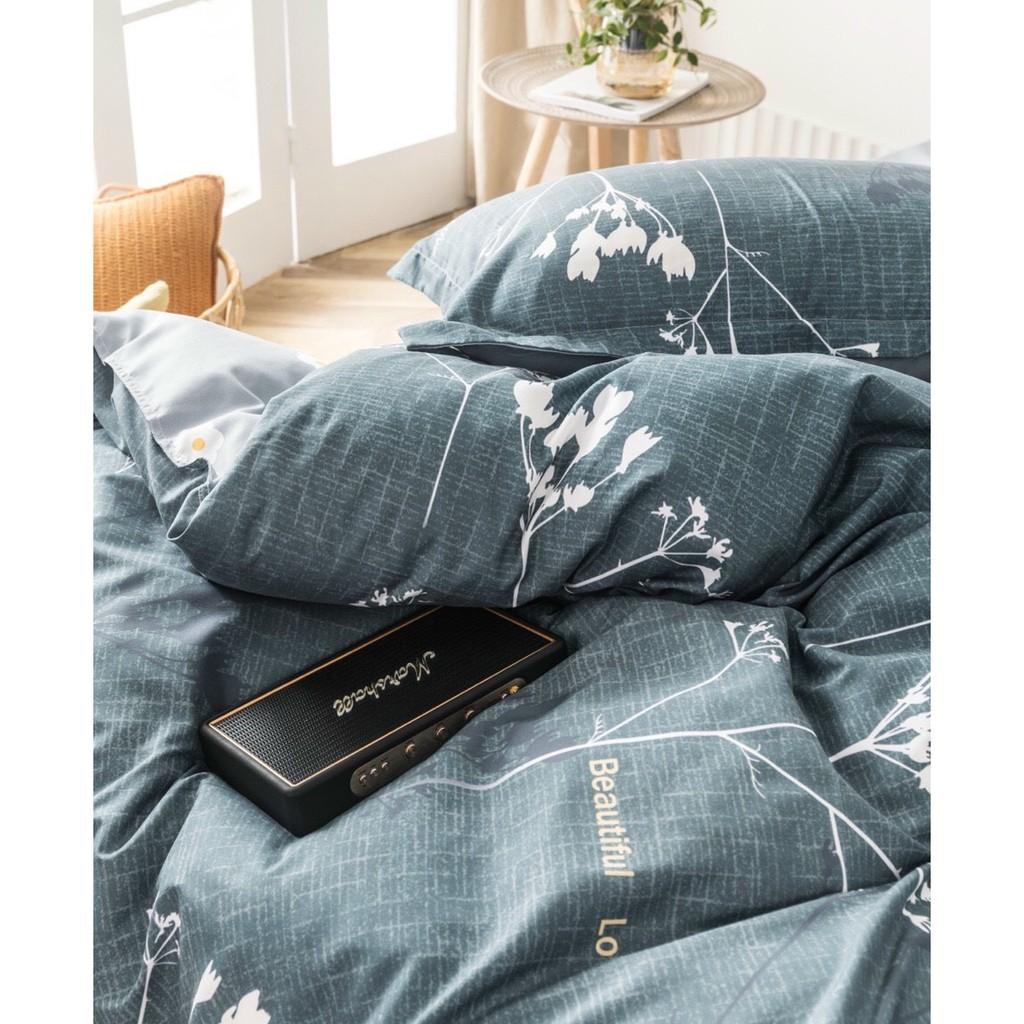 Bộ chăn ga gối Cotton poly M2T bedding Hoa cỏ may, vỏ chăn mền, drap giường và 2 vỏ gối