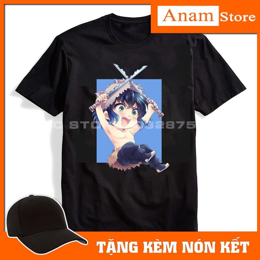 Áo thun trẻ em Kimetsu no yaiba , Màu Đen, Tặng kèm nón kết, Có size người lớn, Anam Store