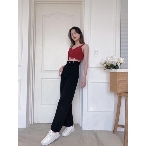 Quần jean ống rộng cạp cao đen REVERCLOTHINGS Tomi