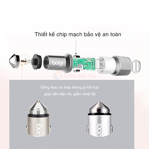 Cốc sạc xe hơi Bagi QC 3.0 2A 2USB CC-O30 - Hàng chính hãng