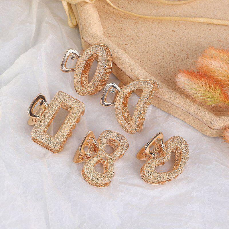 Set 5 Kẹp Tóc Đính Đá Vân Nổi Mạ Vàng Phong Cách Hàn Quốc Cho Nữ