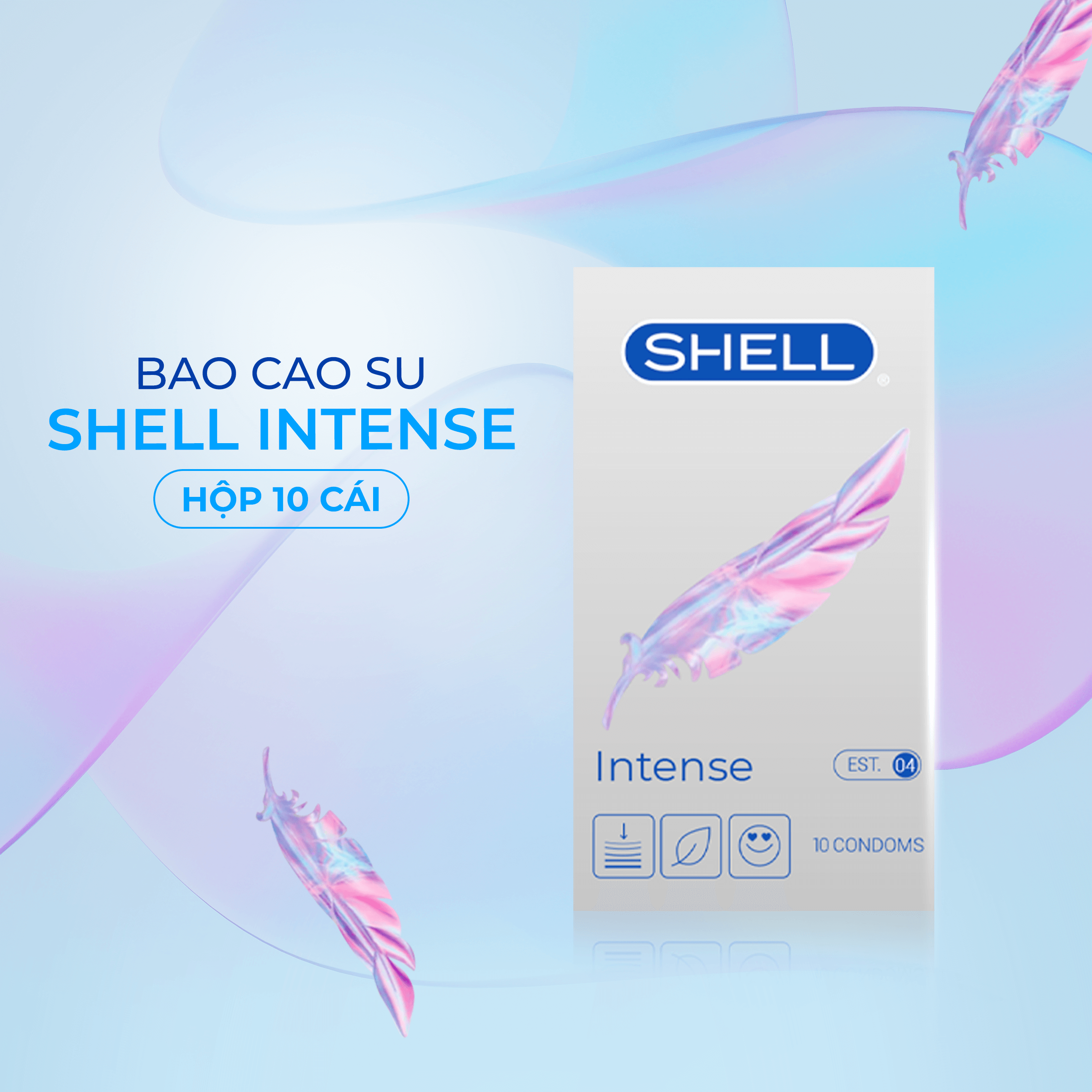 Bao cao su Shell Intense - Siêu mỏng 0.04mm - Hộp 10 cái