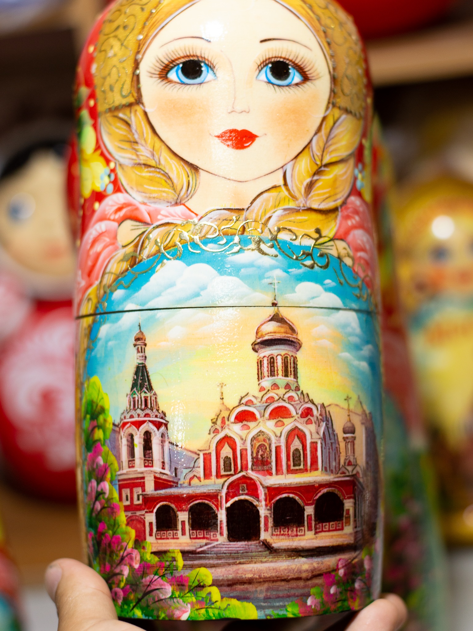 BỘ BÚP BÊ NGA MATRYOSHKA 15 LỚP SIE LỚN 34CM HOA VĂN "PHONG CẢNH MATXCOVA"