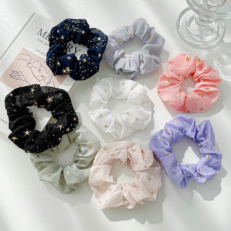 Scrunchies cột tóc, buộc tóc sợi lưới, họa tiết ánh sao, nhiều màu thanh lịch PK1023