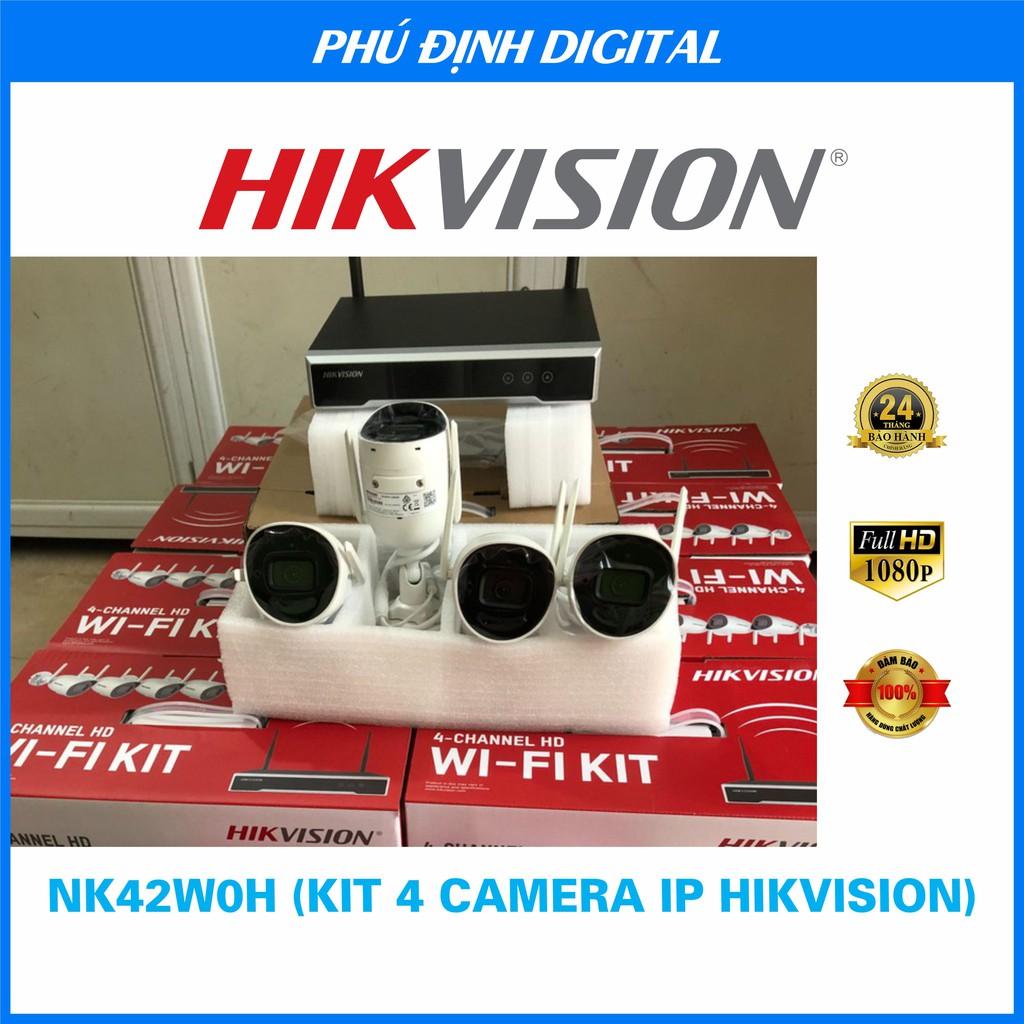 Trọn bộ 4 camera IP Wifi kèm mic thu âm 2MP Hikvision Thế hệ mới mã NK42W0H - Hàng Chính Hãng