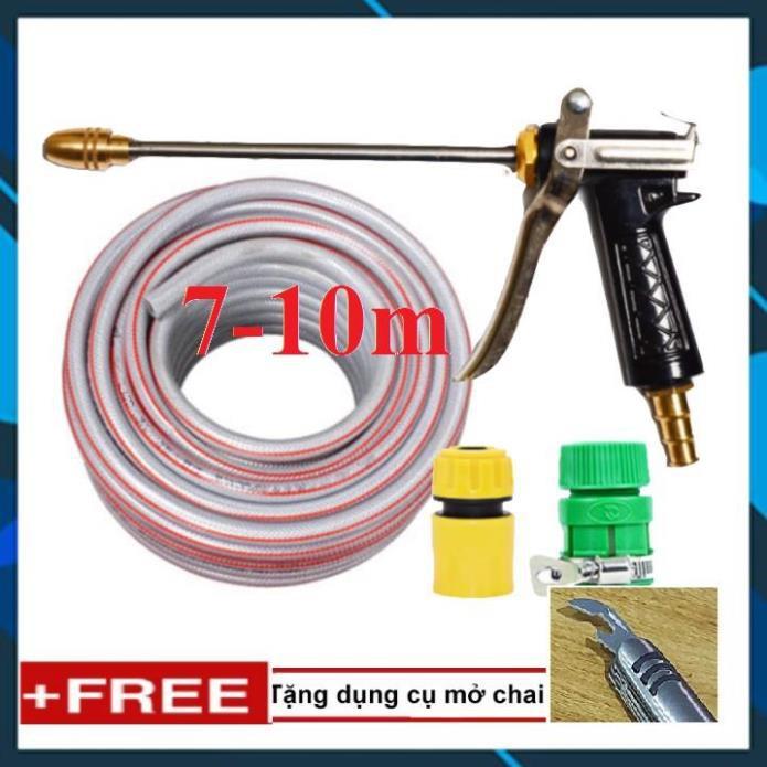 Vòi Xịt️ Bộ dây vòi xịt nước rửa xe, tưới cây , tăng áp 3 lần, loại 7m, 10m 206318 đầu đồng,cút,+ mở chai