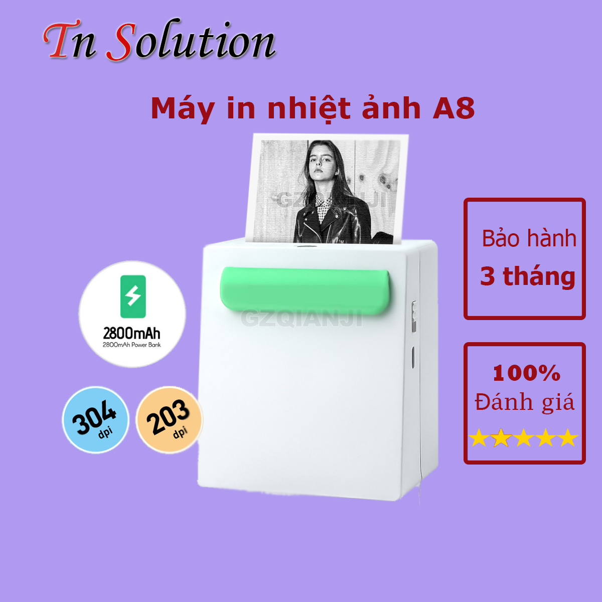 Máy in nhiệt cầm tay A8 in công việc, học tập, hóa đơn, tem nhãn dán sản phẩm - 5 cuộn kèm