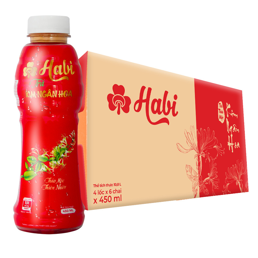 Trà Thảo Mộc Kim Ngân Hoa Habi Chai 450ml - Thùng 24 Chai