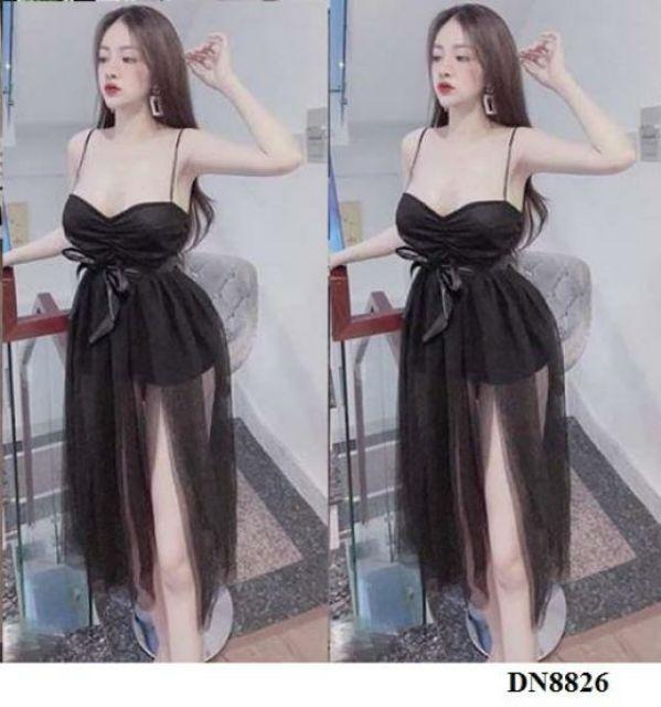 Đầm voan cúp 2 dây rút ngực sexy