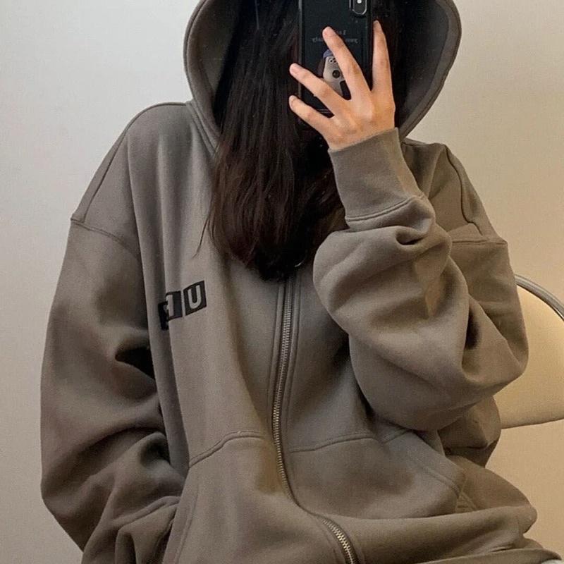 Áo Khoác Nỉ Hoodie Unisex Có Khoá Kéo Và Mũ Trùm Đầu Phong Cách Hàn Quốc Mùa Thu Đông 2021