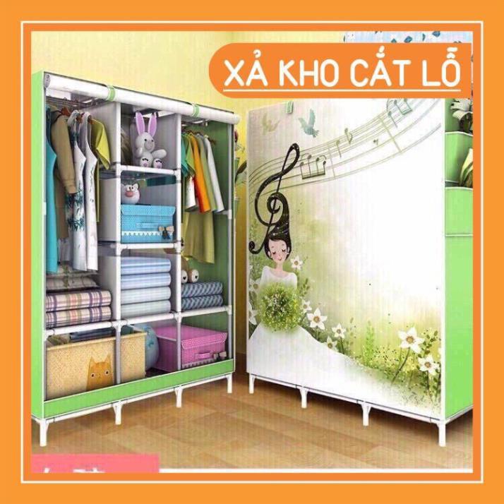 Tủ vải 3 buồng 8 ngăn-Tủ vải đựng quần áo khung sắt chịu lực