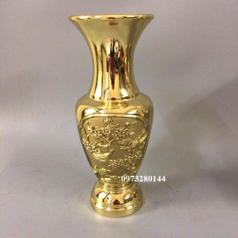 Lọ hoa Lục Bình Mai Đào bằng đồng nguyên chất cao 32 cm