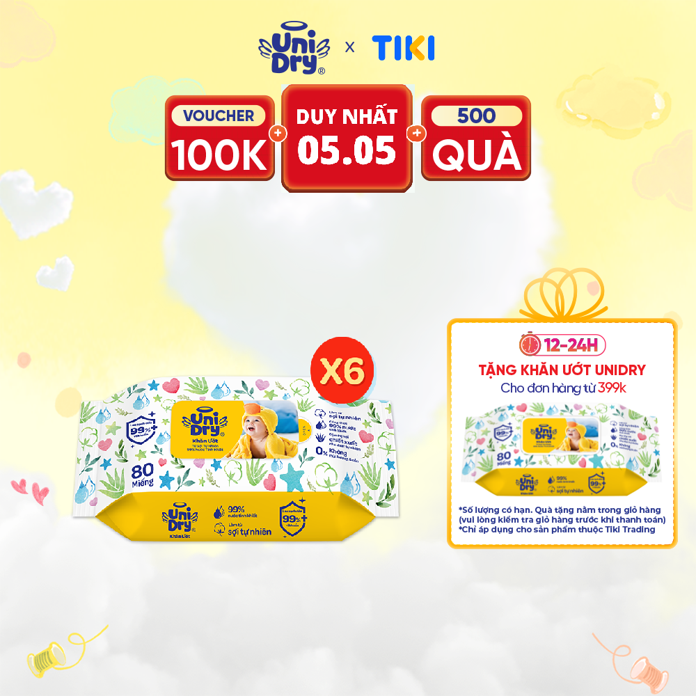 Combo 6 Khăn ướt em bé UniDry Baby WTP - 80 miếng