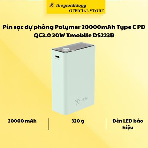 Pin sạc dự phòng Polymer 20000mAh Type C PD QC3.0 20W Xmobile DS223B - Hàng Chính Hãng