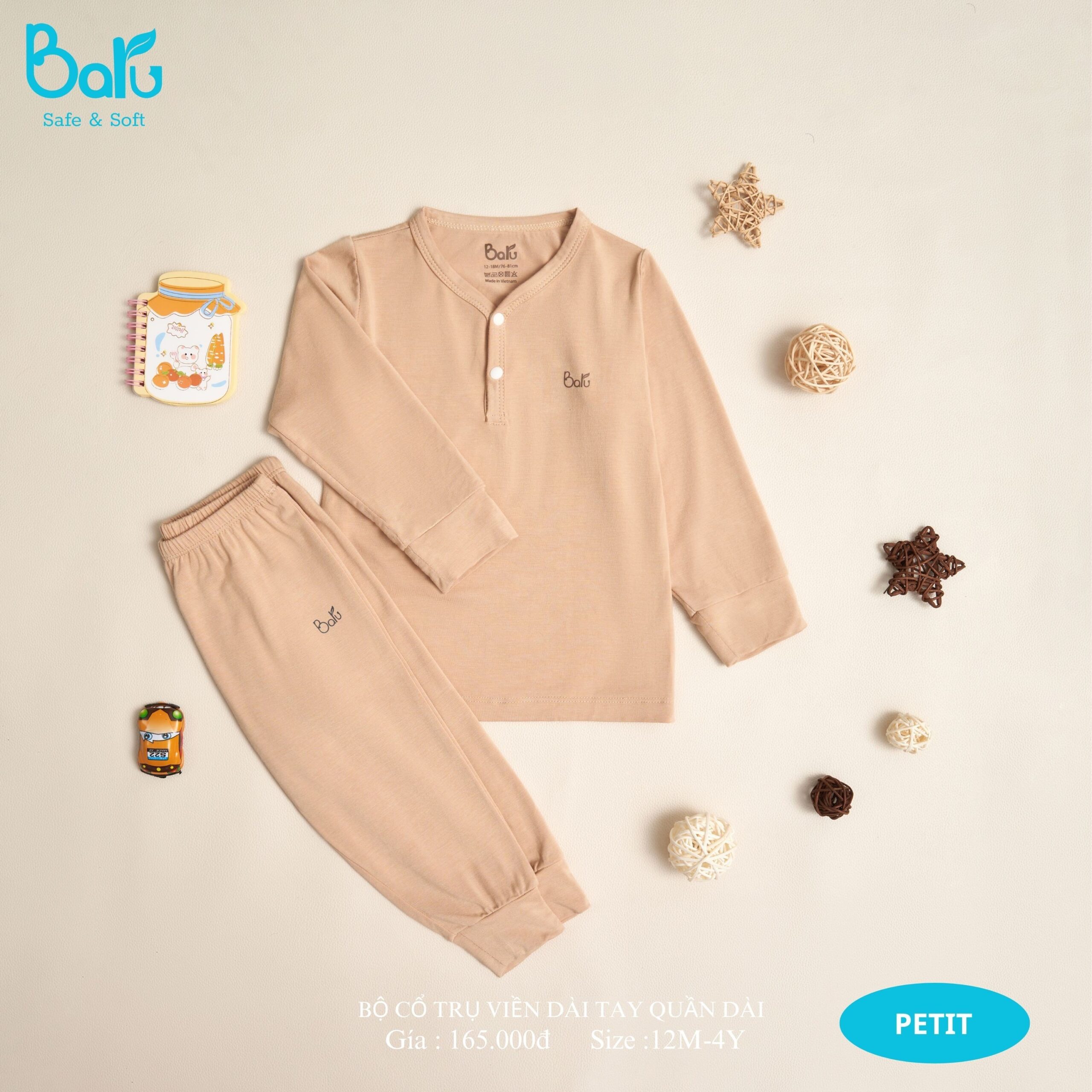 Bộ dài tay  BARU chất vải cotton 100% cao cấp mềm, mịn, thoáng mát, hàng giao giống hình thời trang trẻ em ( 12M -4Y )