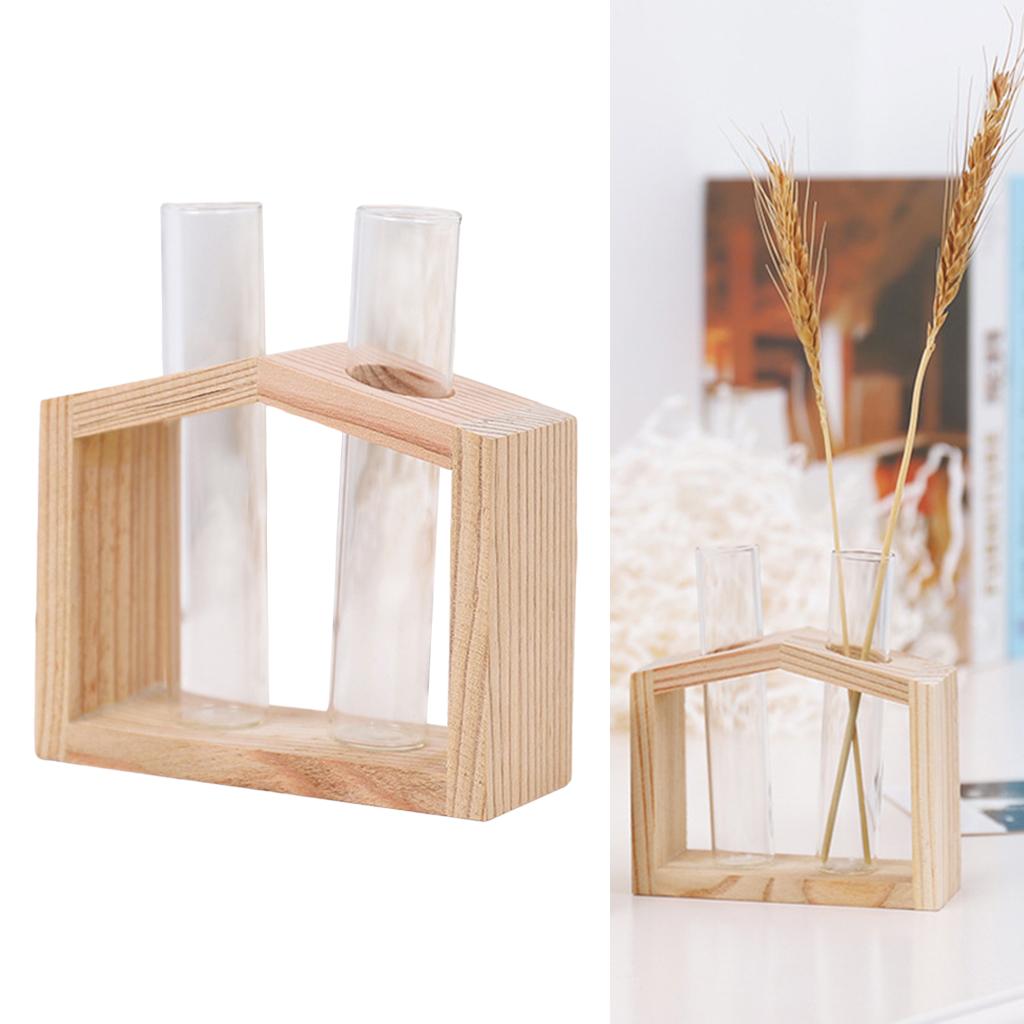 Tabletop Planter Flower Bud Vase Desktop Glass Terrarium Wooden Stand Test Tube Vase for Propagating Hydroponic Plants Home Garden Wedding Decoration