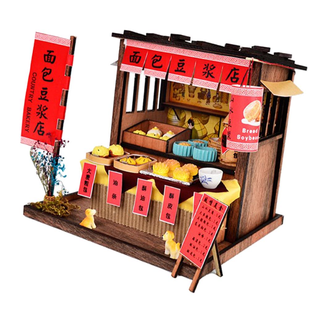 Diy Nhà Búp Bê Thu Nhỏ Đồ Nội Thất Bộ Vintage Bánh Mì Sữa Đậu Nành Shop Quà Tặng