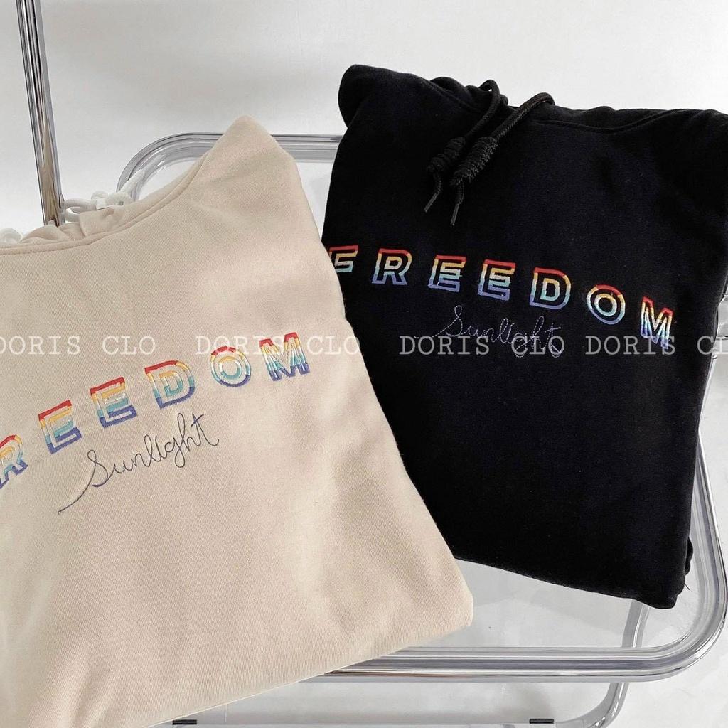 Áo Khoác Hoodie Thêu Chữ FREEDOM Nỉ Pe Dày Dặn, Áo Khoác Nữ Nỉ Hàng Bán Chạy, Chất Vải Mềm Mịn Đơn Giản