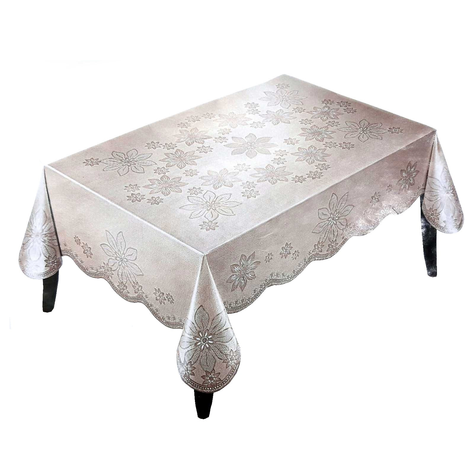 Khăn Trải Bàn PAULEE - PWL 241 hoa văn nổi, ánh kim bạc, nền kem bạc, không thấm nước - 147cm x 230cm.