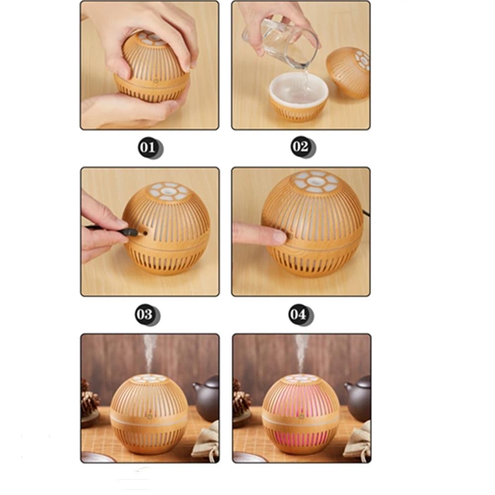 130ml Wood Grain Air Humidifier USB Rechargeable Humidifier Essential Aroma Oil Diffuser Ultrasonic Mini Mist Maker LED Ligh
