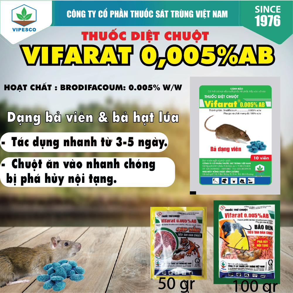 THUỐC DIỆT CHUỘT - VIFARAT 0.005% AB (10 viên)