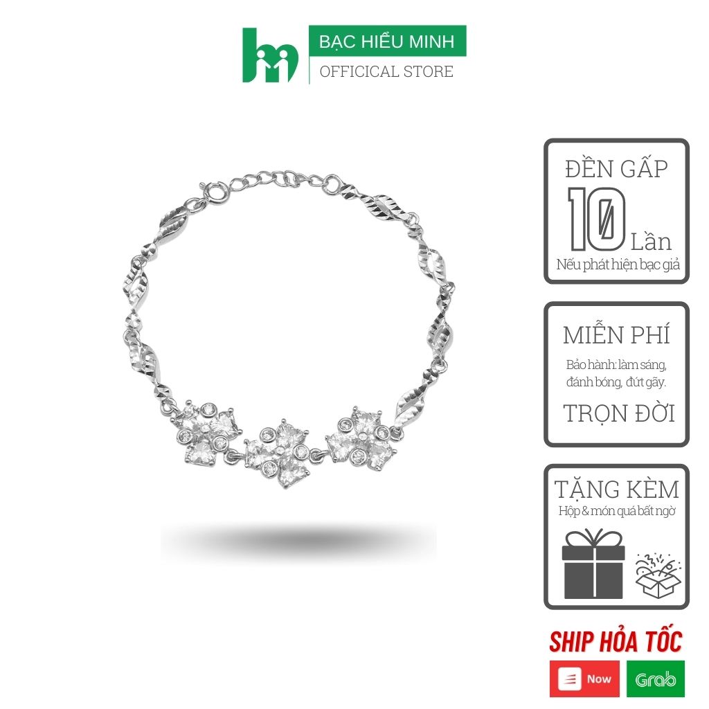 Vòng tay BẠC HIỂU MINH LTU336X cỏ 3 lá dây xoắn nữ tính trang sức bạc thật 925