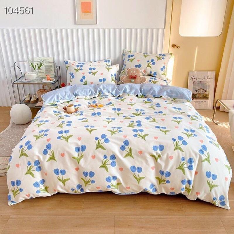 Bộ Chăn Ga Gối Cotton Living 100%cotton Hàng Nhập Khẩu Cao Cấp 4 Món Hoa tuylip
