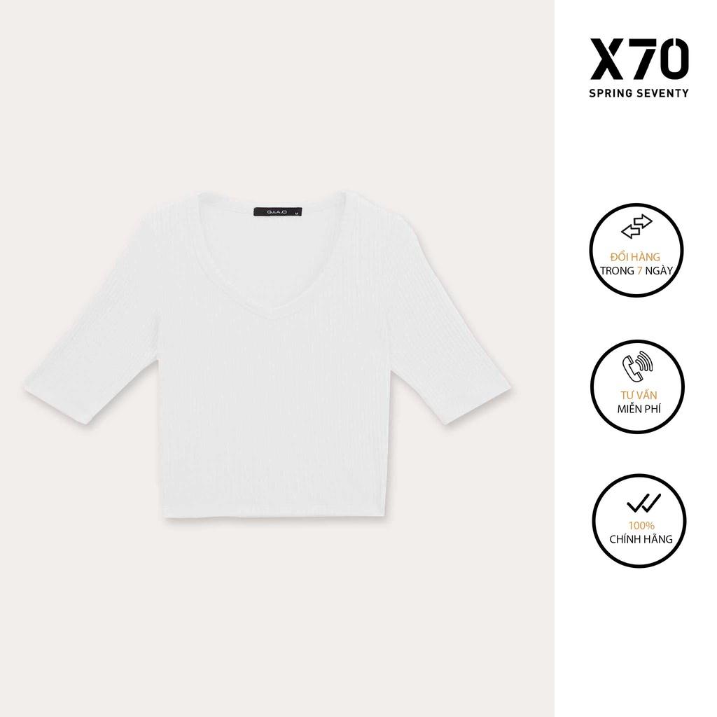 Áo Croptop Nữ Dệt Kim Thiết Kế Tay Ngắn Cổ KiểuThời Trang X70 - 00420070