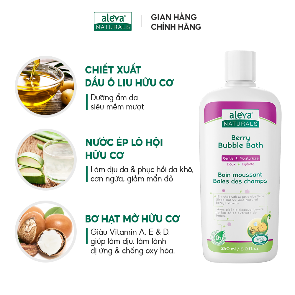 Sữa tắm tạo bọt dưỡng ẩm và làm mềm da cho bé hương berry Aleva Naturals (chai 240ml)