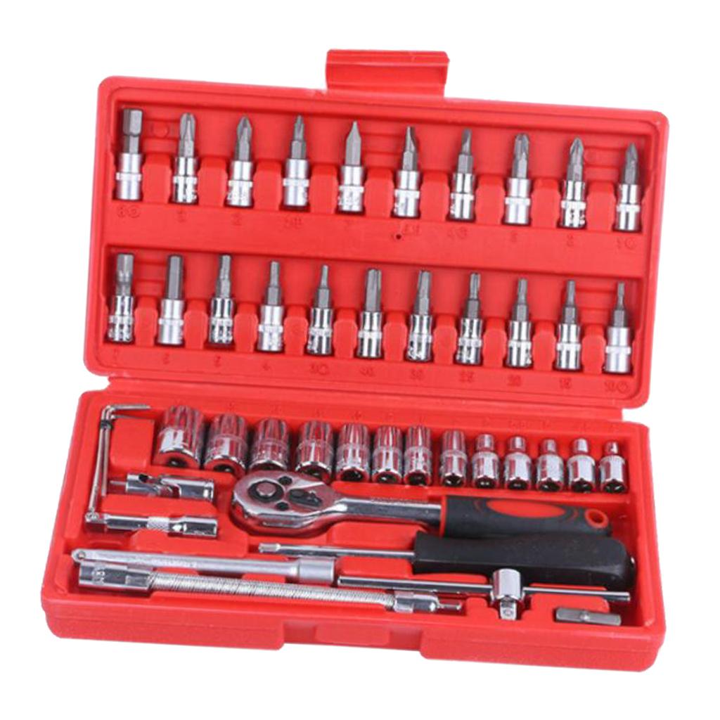 46 Chiếc 1/4-Inch Ổ Cắm Bộ Xe Công Cụ Sửa Chữa Ratchet Mô Men Xoắn Cờ Lê Combo